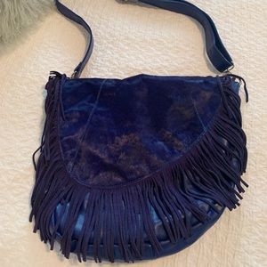 LIKE NEW Blue fur and fringe purse